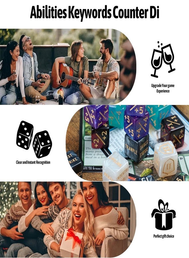مجموعة 62 قطعة من عدادات النرد للعبة ماجيك: ذا جاذرينج (MTG) تتضمن رموز الكلمات الرئيسية، ورموز القدرات، وعدادات نقاط الحياة، وعدادات 1/+1، ورموز تعزيز القائد، ومجموعة نرد ذهبية سداسية الأوجه مناسبة لألعاب ماجيك: ذا جاذرينج (MTG) وألعاب الورق (TCG) وألعاب البطاقات. - Image 5